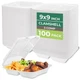 Freshware Clamshell Food Containers with Lids [9x9"] 3-Compartment 100-Pack, Dis