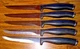 Calphalon Steak Knives Set Of 5 Serrated Black Handle Stainless Steel (T4A)