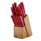 Oster Evansville 14 Pcs Stainless Steel Cutlery Set Red Plastic Handle w / Block