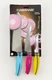 Farberware 3 Knives Chef's 3 Knife Set  Blades Stainless Steel Pink Blue Yellow
