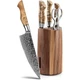 HEZHEN 7PCS Damascus Kitchen Knife Set w/ Black Walnut Block