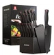 Astercook 15-Piece Black Kitchen Knife Set, Plastic Handles, With Block
