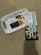 Mainstays Knife Set with Shears, Paring, Santoku, Cutting Board, Light Blue