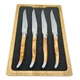 Laguiole En Aubrac 4-Piece Steak Knife Set Juniper Wood Handles & Brass Plates