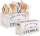 Natural Summertime 2 PC Wooden Utensil Holder,（With 4-Compartments size*1 + 3-Co