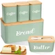 Domensi Metal Bread Box and Ceramic Butter Dish with 3 Airtight Kitchen Canister