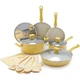 Soft Grip Healthy Ceramic Nonstick 15 Piece Kitchen Cookware Set with Pots Fryin
