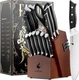 Livtek Knife Set German Steel 15pc with Block and Built-In Sharpener
